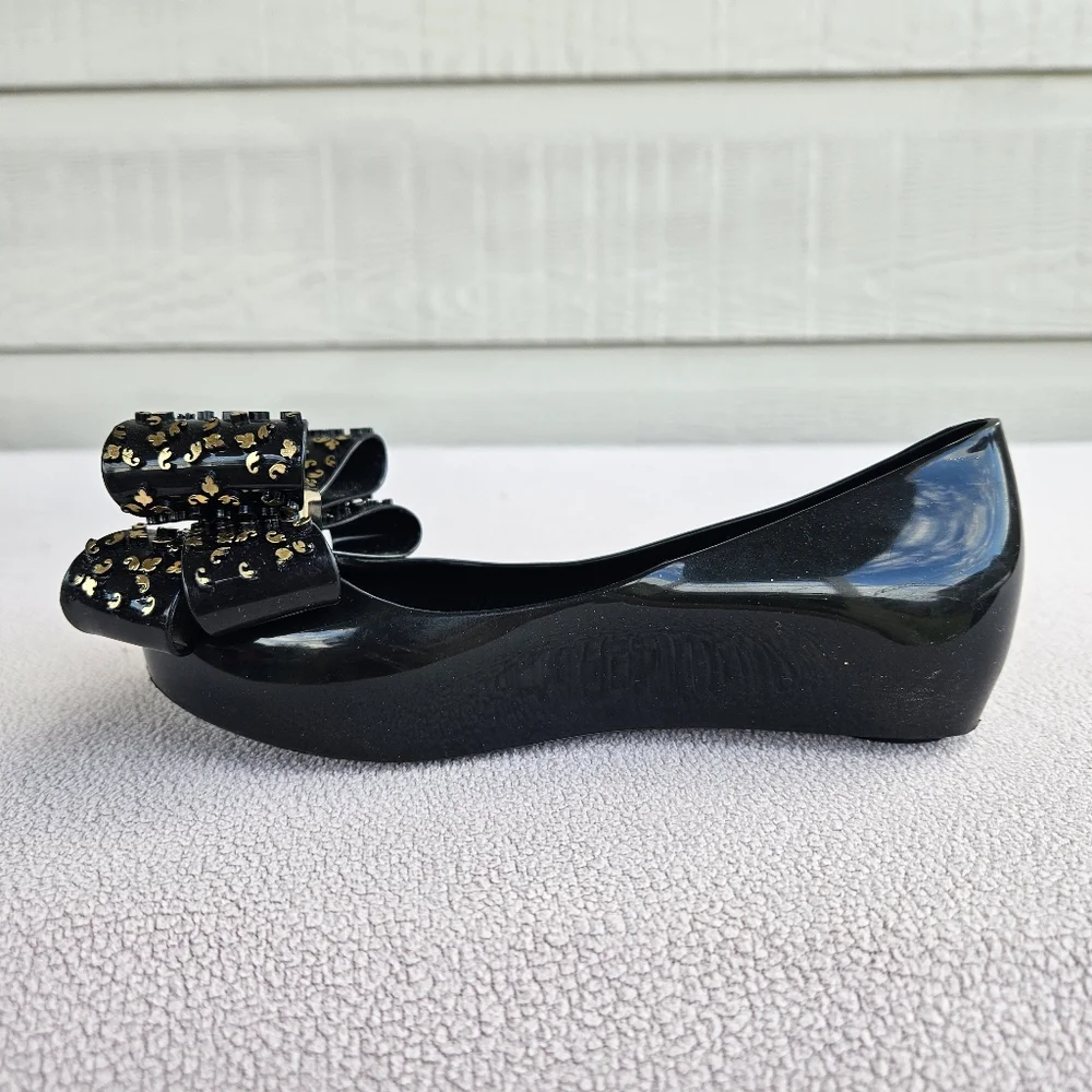 Melissa Mini Mel Ultragirl Sweet XVI Black Gold Jelly Flat Bow Girl SZ 11 Formal